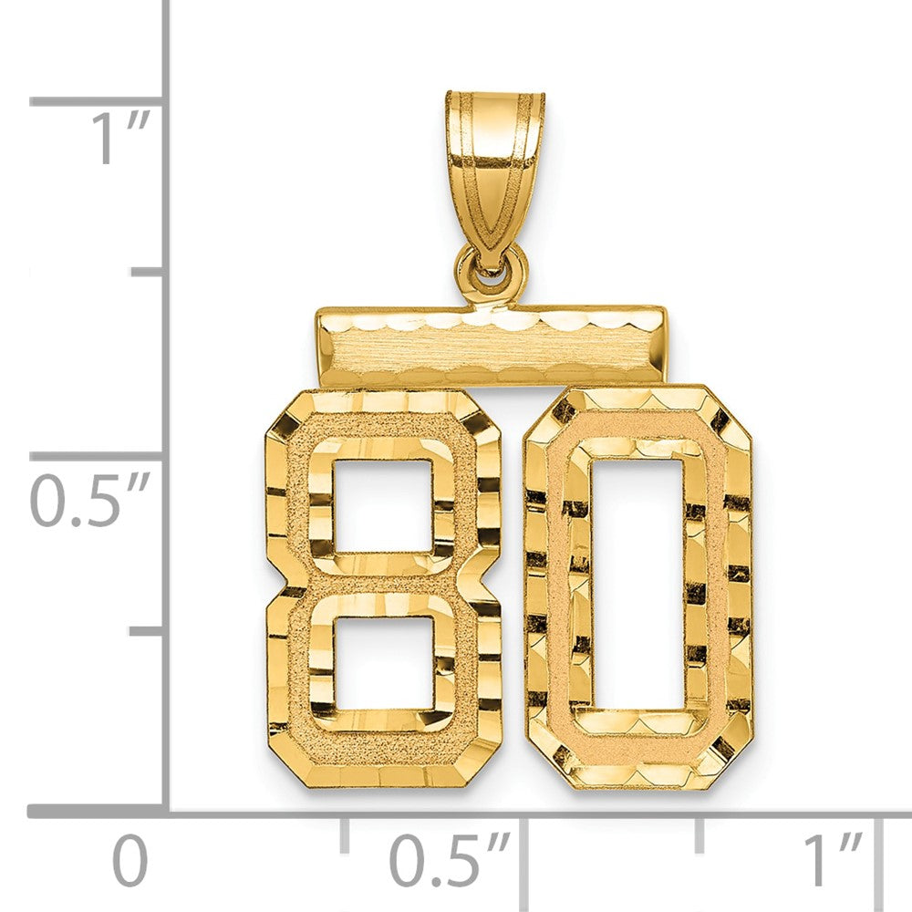 14K Gelbgold mittelgroßer diamantgeschliffener Charm „Zahl 80“