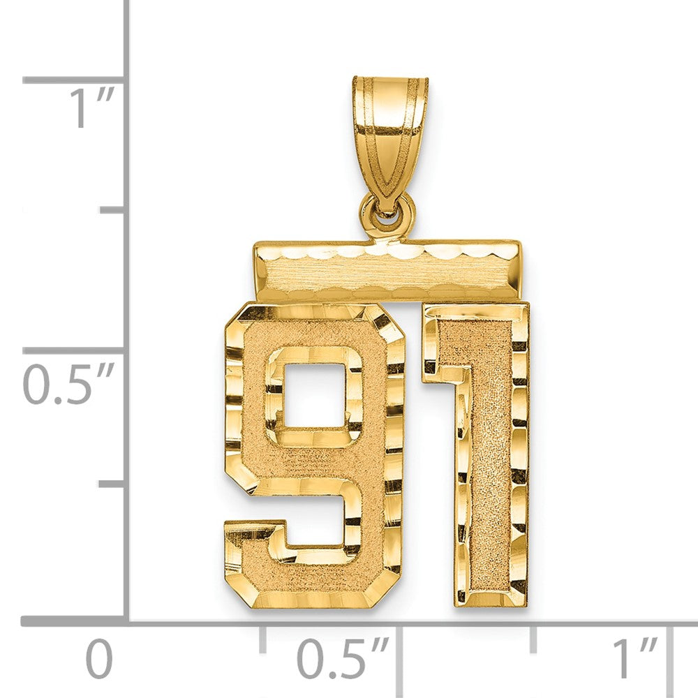 14K Gelbgold Medium Diamant-geschliffener Zahl-91-Charm