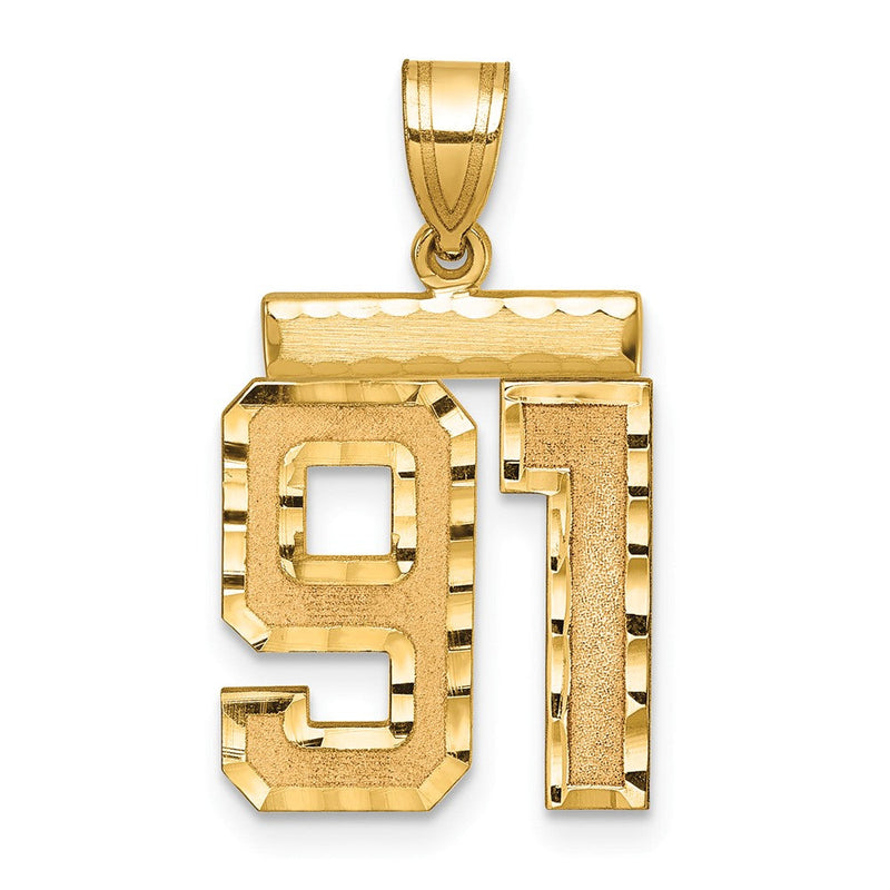 14K Gelbgold Medium Diamant-geschliffener Zahl-91-Charm