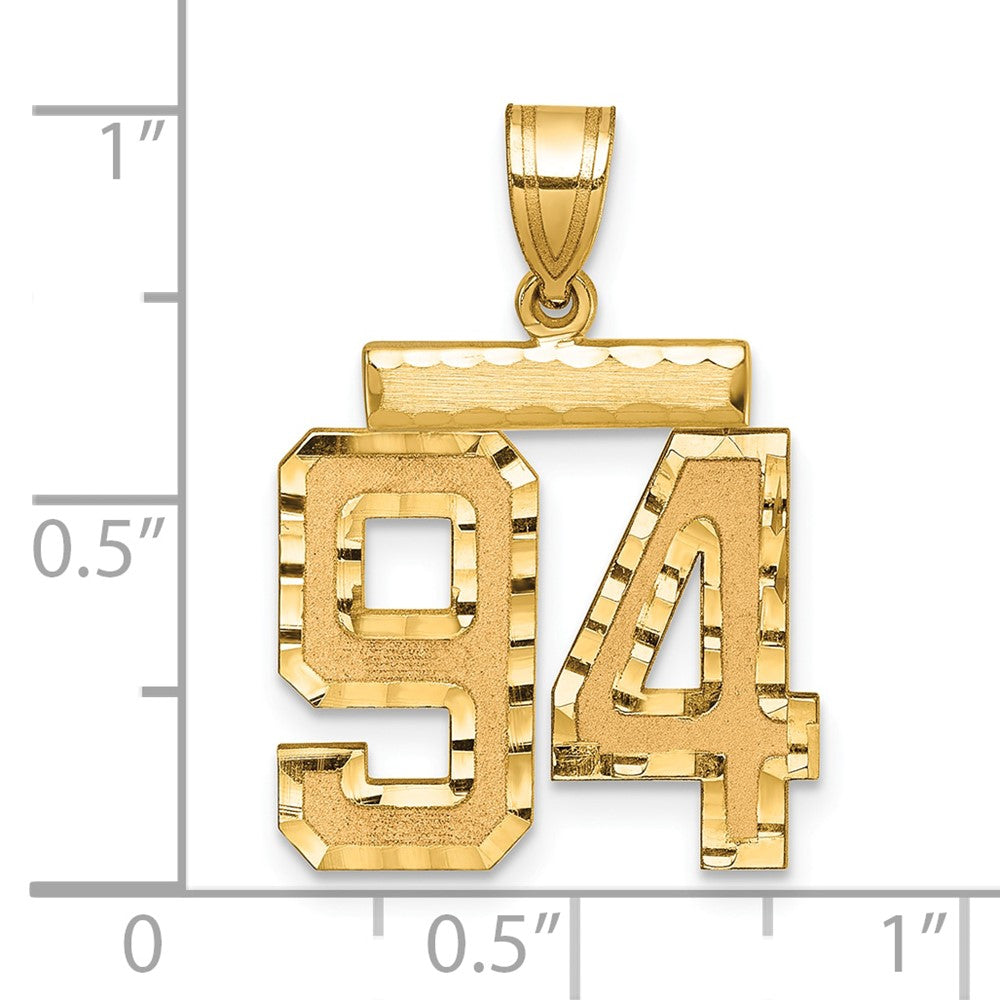 14K Gelbgold Diamantgeschliffener Zahl-94-Charm, mittelgroß