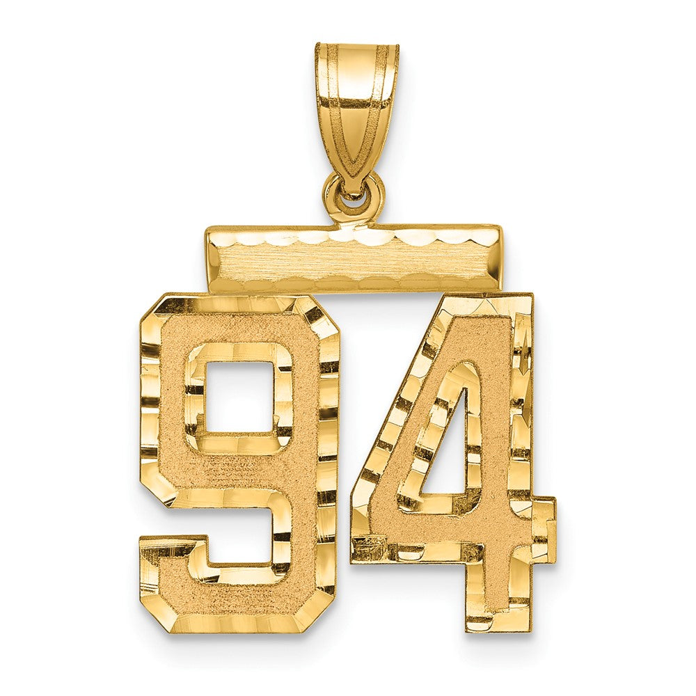14K Gelbgold Diamantgeschliffener Zahl-94-Charm, mittelgroß