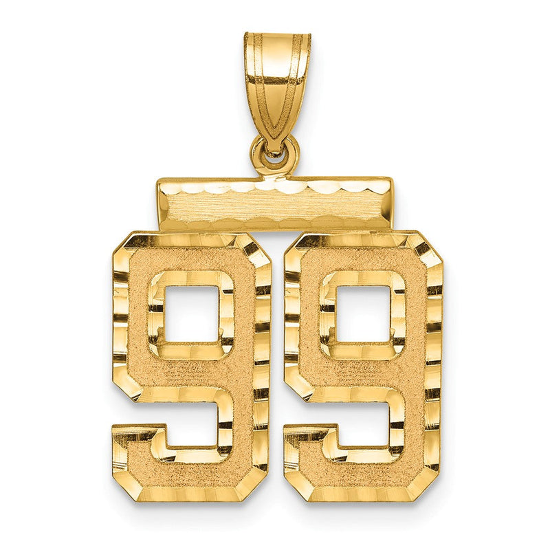 14K Gelbgold Diamant-geschliffener Zahlenanhänger "99", mittelgroß