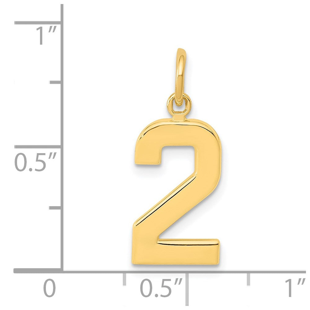 14K Gelbgold Mittel Poliert Zahl 2 Charm