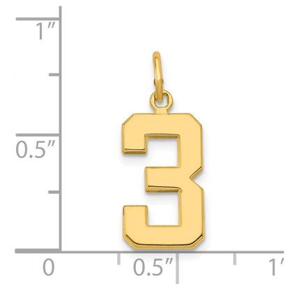 14K Gelbgold Mittel Poliert Zahl 3 Charm
