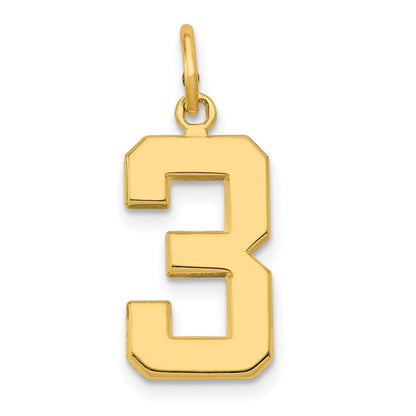 14K Gelbgold Mittel Poliert Zahl 3 Charm