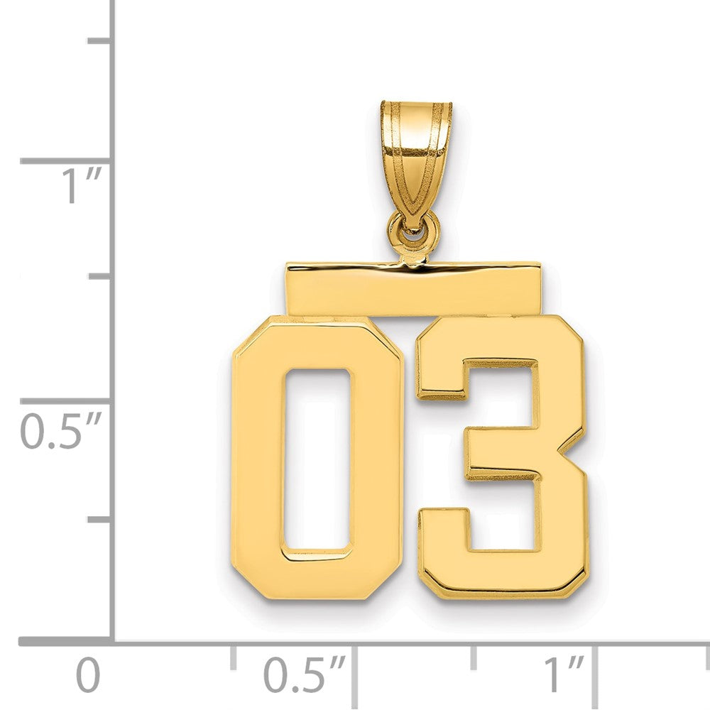 14K Gelbgold Mittelgroßer Polierter Charm mit Zahl 03 Oben