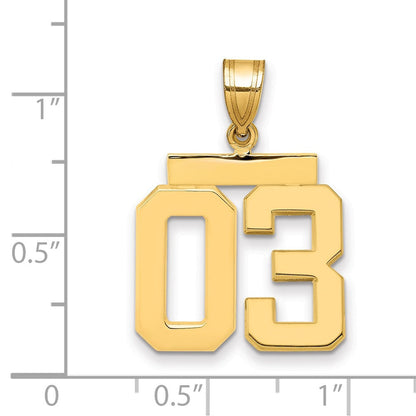 14K Gelbgold Mittelgroßer Polierter Charm mit Zahl 03 Oben