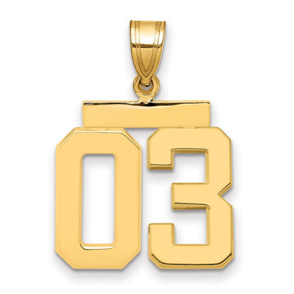 14K Gelbgold Mittelgroßer Polierter Charm mit Zahl 03 Oben