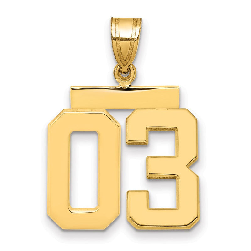 14K Gelbgold Mittelgroßer Polierter Charm mit Zahl 03 Oben