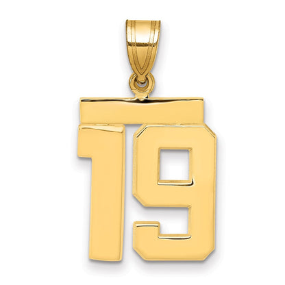 14K Gelbgold Mittlerer Polierter Zahl-19-Charm