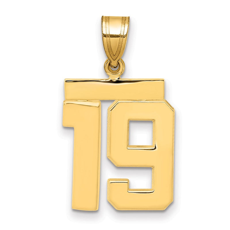 14K Gelbgold Mittlerer Polierter Zahl-19-Charm