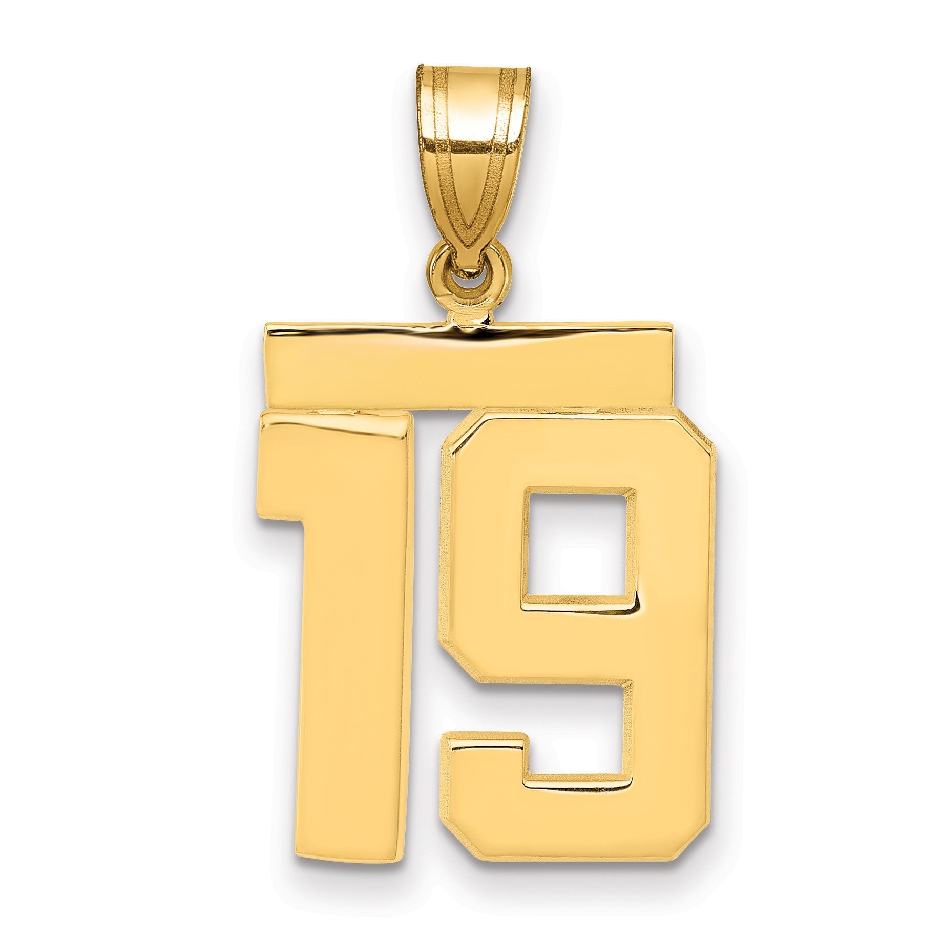 14K Gelbgold Mittlerer Polierter Zahl-19-Charm