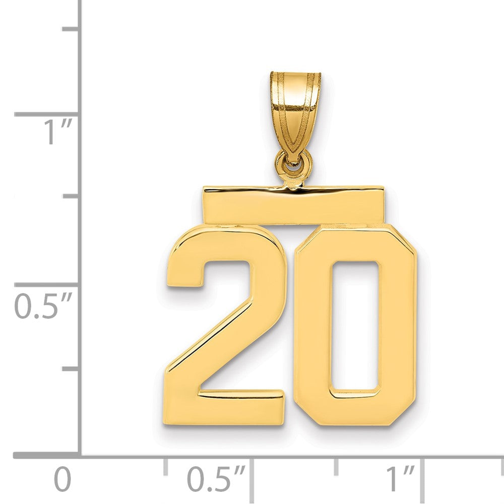 14K Gelbgold Poliertes Zahl-20-Charm, Mittelgroß
