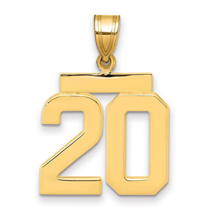 14K Gelbgold Poliertes Zahl-20-Charm, Mittelgroß