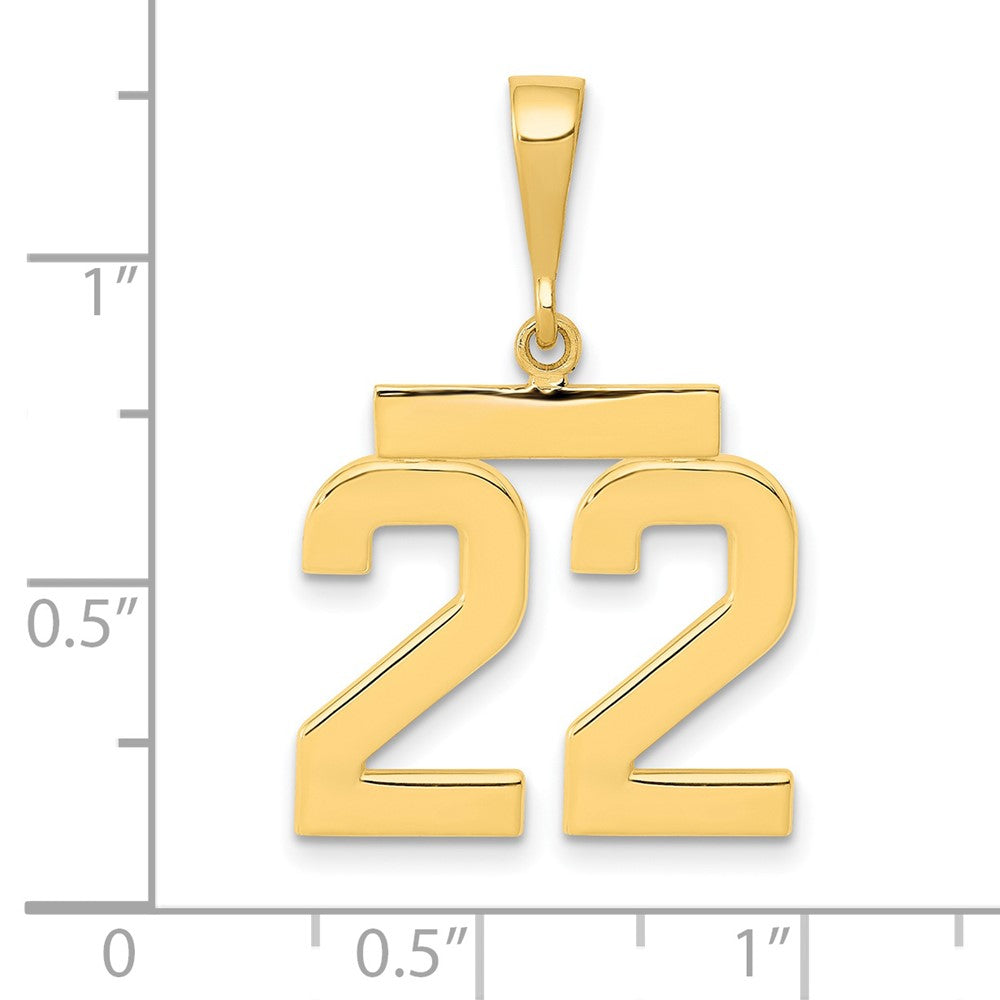 14K Gelbgold Zahl-22-Charm, mittelgroß, poliert