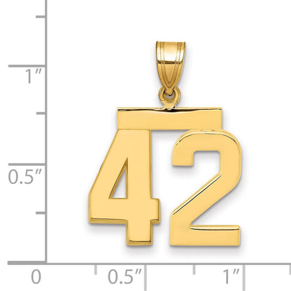 14K Gelbgold Poliert Zahl 42 Charm, Mittelgroß