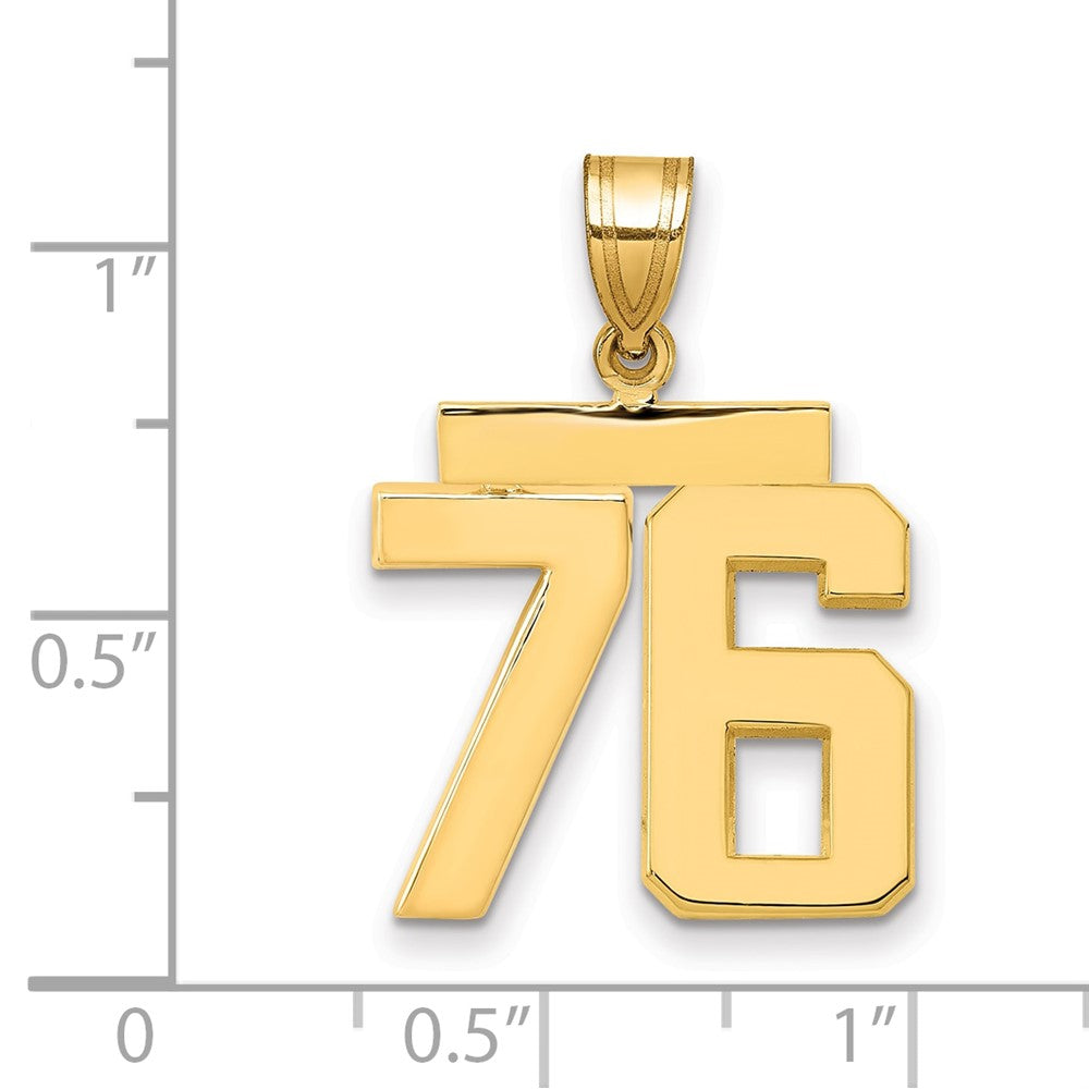 14K Gelbgold Nummer-76-Charm, mittelgroß, poliert