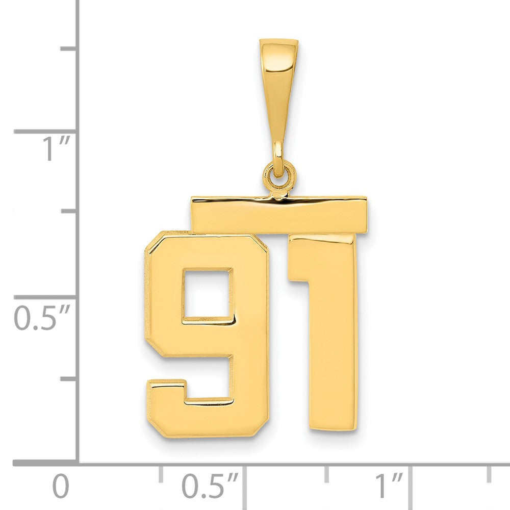 14K Gelbgold Mittlerer Polierter Nummer-91-Charm
