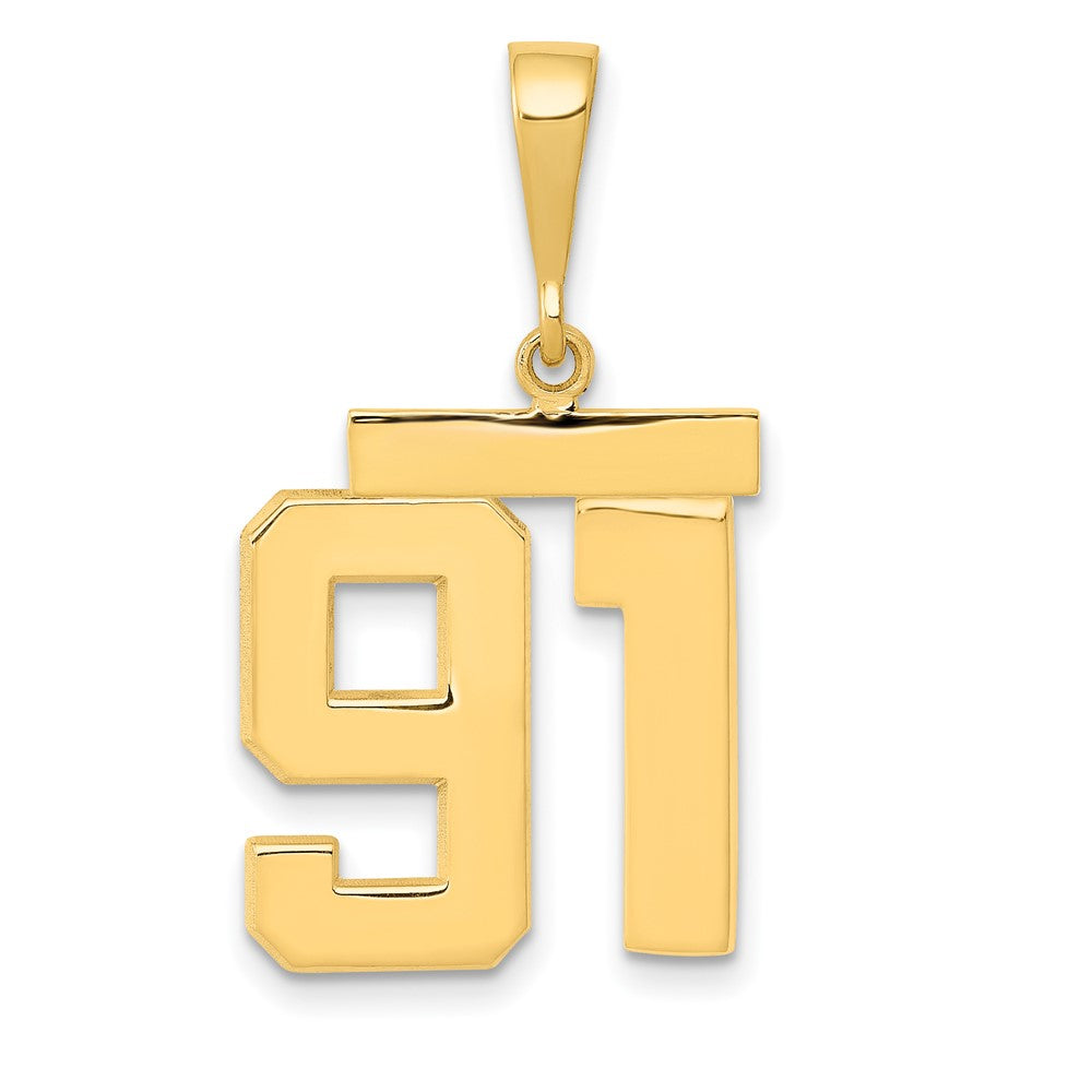 14K Gelbgold Mittlerer Polierter Nummer-91-Charm