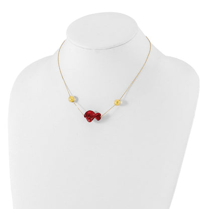 14K Gelbgold 14ky Rot & Murano Glas Perle Halskette