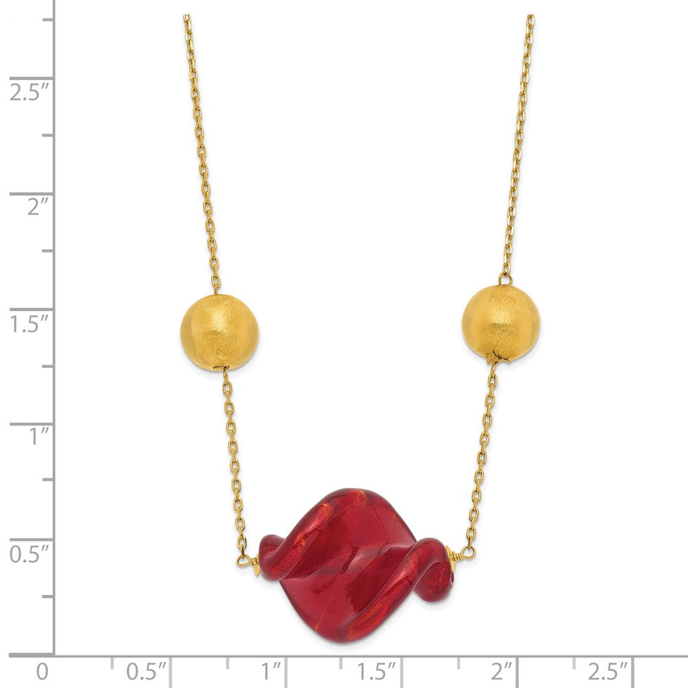 14K Gelbgold 14ky Rot & Murano Glas Perle Halskette