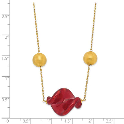 14K Gelbgold 14ky Rot & Murano Glas Perle Halskette
