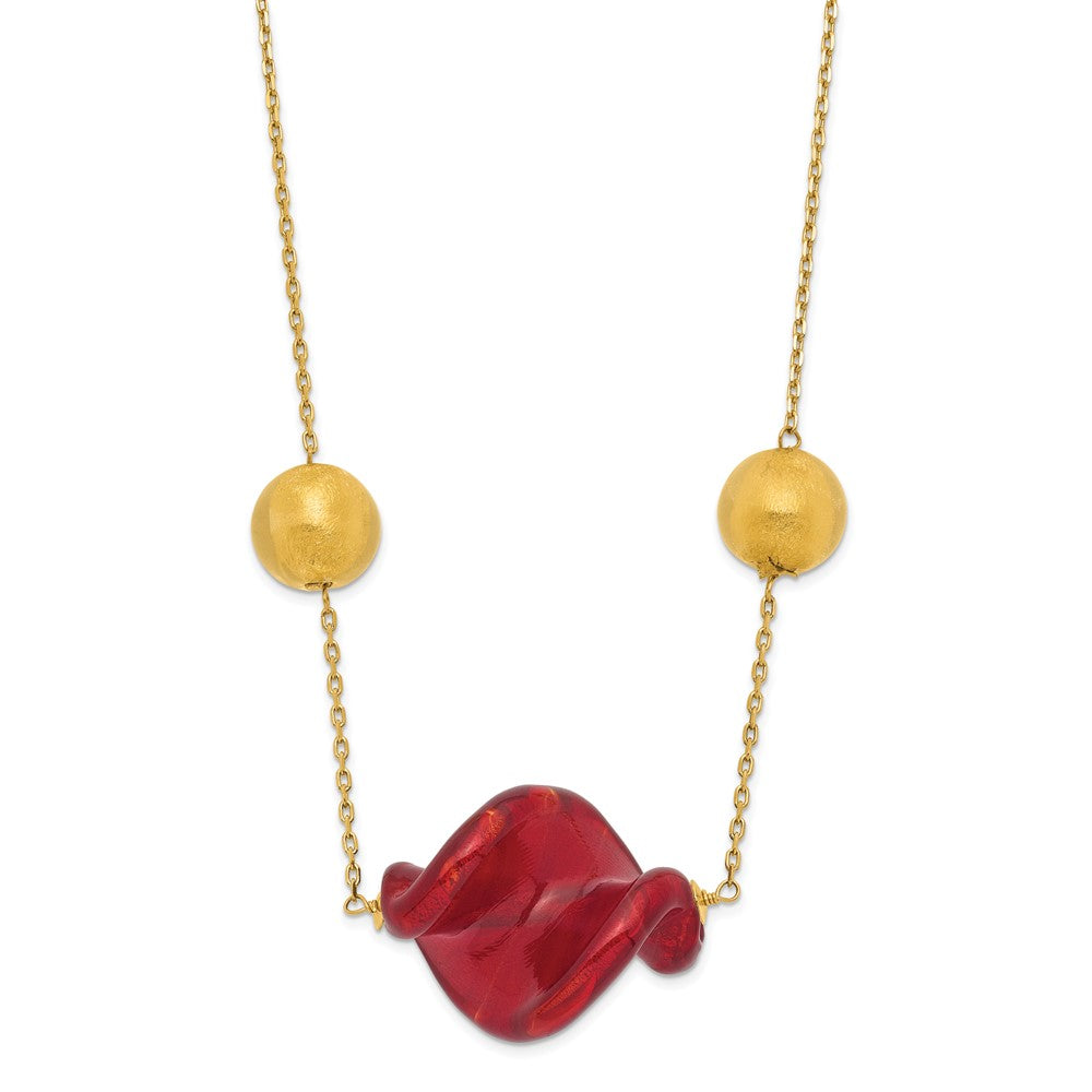 14K Gelbgold 14ky Rot & Murano Glas Perle Halskette