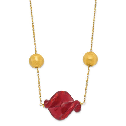 14K Gelbgold 14ky Rot & Murano Glas Perle Halskette