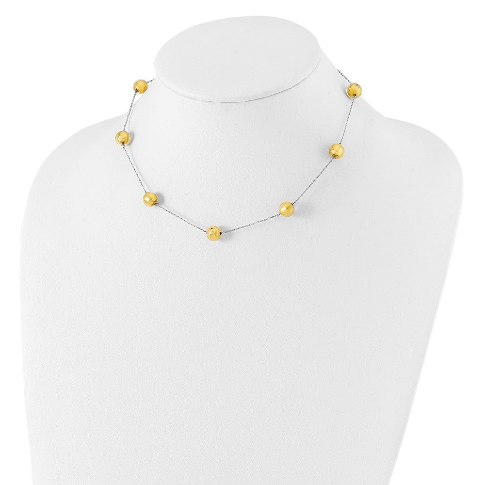 14K Gelbgold Weiß Murano Glas Gekugelt mit 1.5 Zoll Verlängerung Halskette