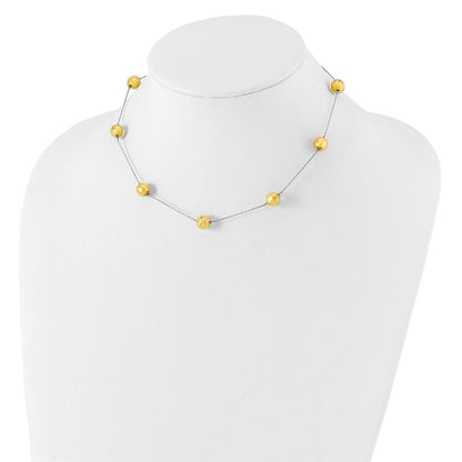 14K Gelbgold Weiß Murano Glas Gekugelt mit 1.5 Zoll Verlängerung Halskette