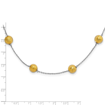 14K Gelbgold Weiß Murano Glas Gekugelt mit 1.5 Zoll Verlängerung Halskette