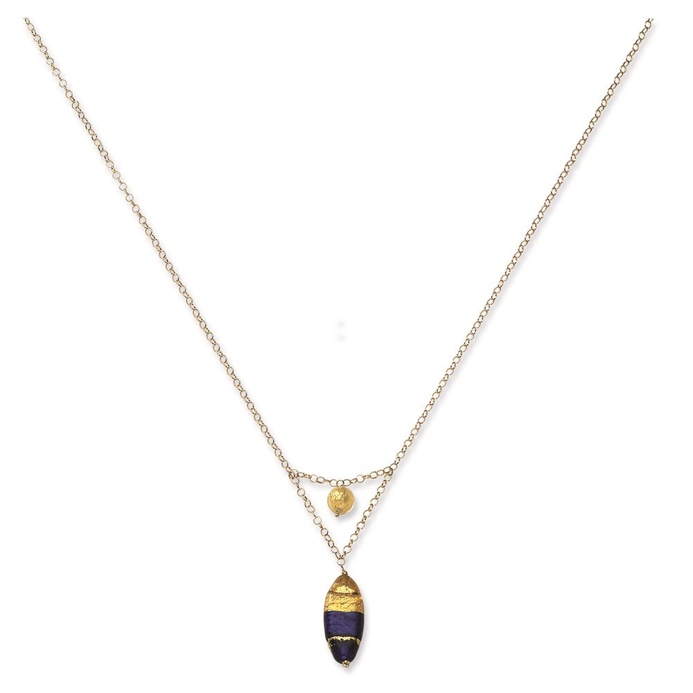 14K Gelbgold Murano Glas Perle V Halskette