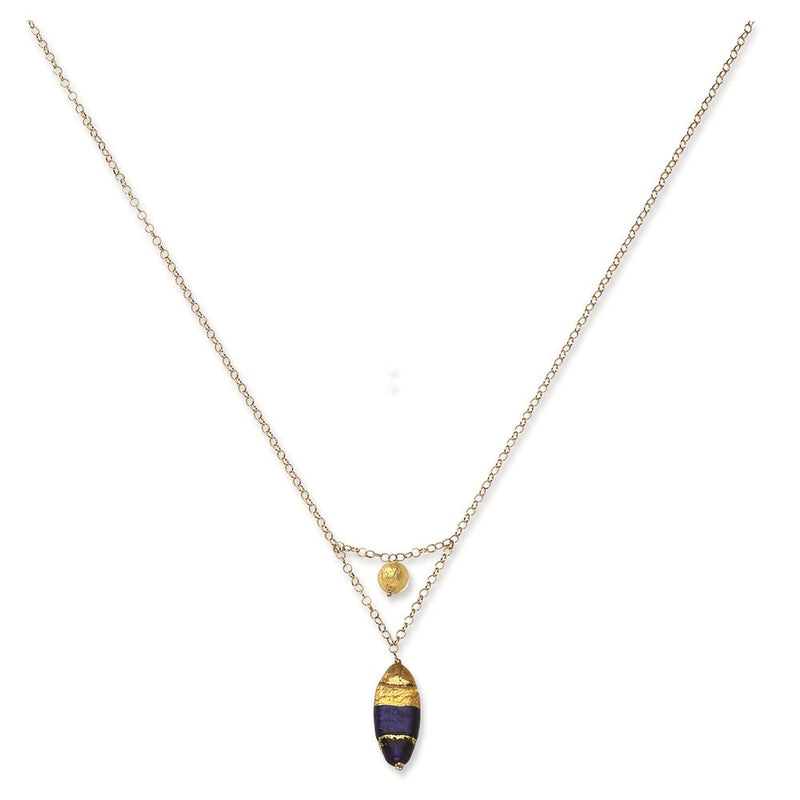 14K Gelbgold Murano Glas Perle V Halskette