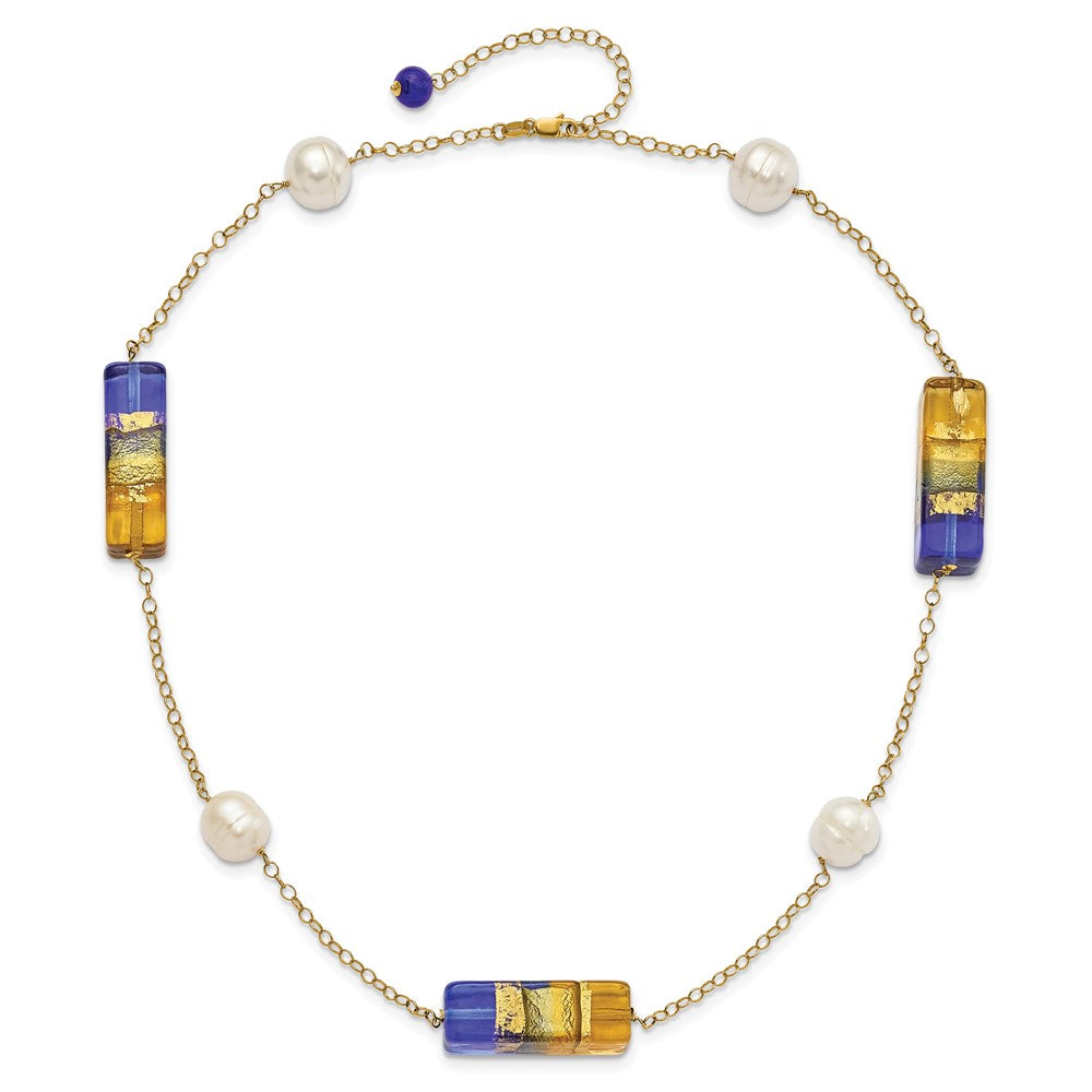 14K Gelbgold 14ky Fw Zuchtperle & Murano Glas Perle Halskette