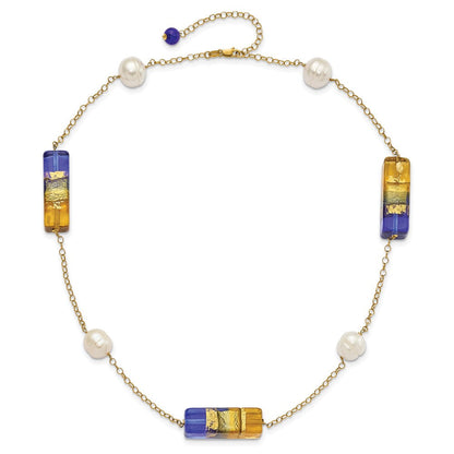14K Gelbgold 14ky Fw Zuchtperle & Murano Glas Perle Halskette