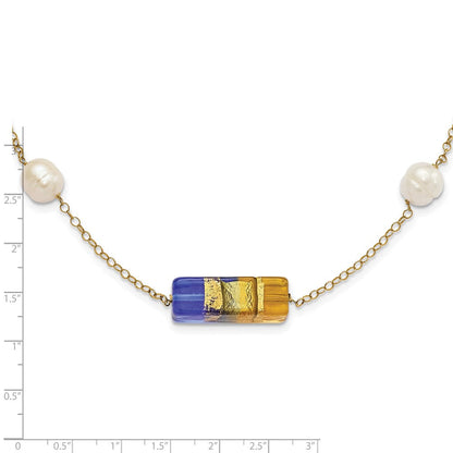 14K Gelbgold 14ky Fw Zuchtperle & Murano Glas Perle Halskette