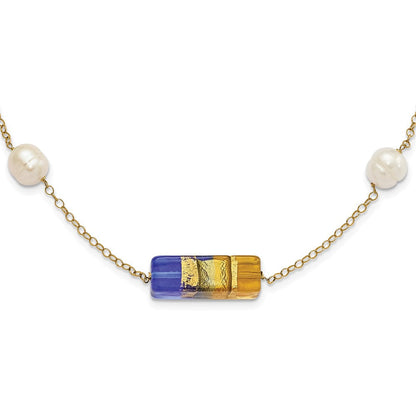 14K Gelbgold 14ky Fw Zuchtperle & Murano Glas Perle Halskette
