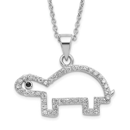 Sterlingsilber Schildkröte mit Schwarz & Weiß Zirkonia Anhänger Halskette