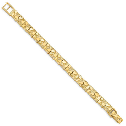 14K Gelbgold Poliert und Strukturiert 9.5mm Nugget Armband