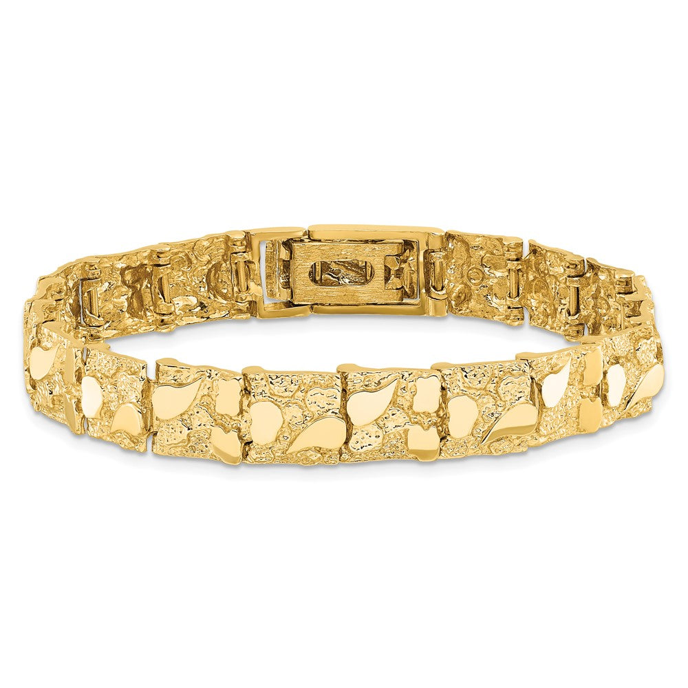 14K Gelbgold Poliert und Strukturiert 9.5mm Nugget Armband