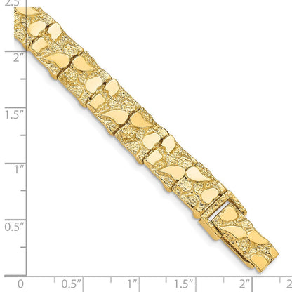 14K Gelbgold Poliert und Strukturiert 9.5mm Nugget Armband