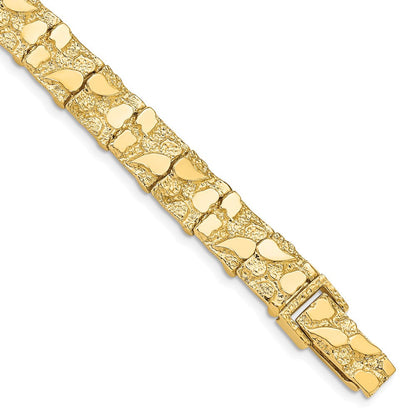 14K Gelbgold Poliert und Strukturiert 9.5mm Nugget Armband