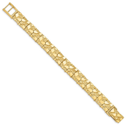 14K Gelbgold Poliert und Strukturiert 12.50mm Nugget Armband