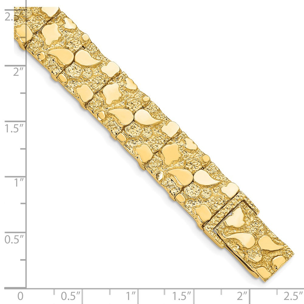 14K Gelbgold Poliert und Strukturiert 12.50mm Nugget Armband