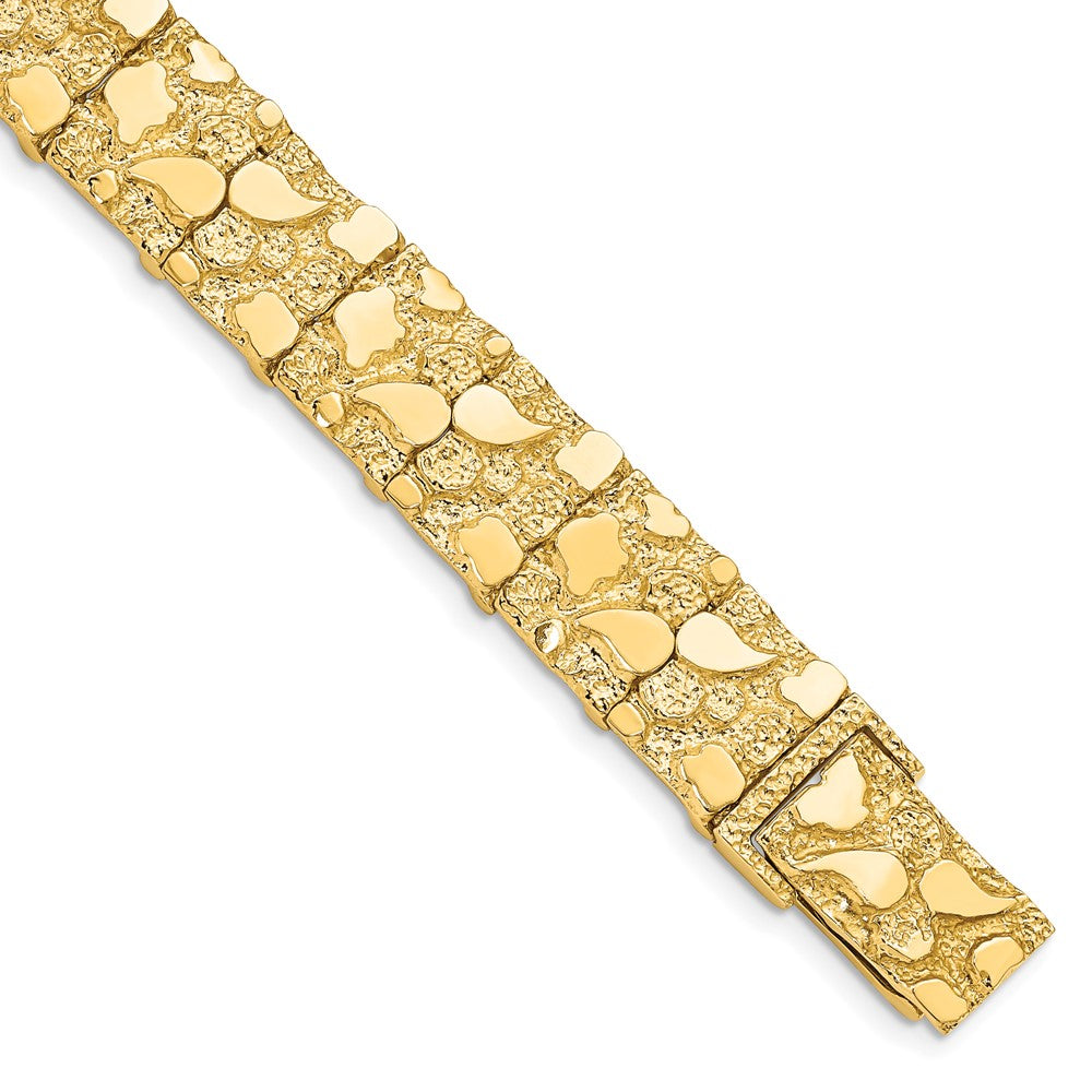 14K Gelbgold Poliert und Strukturiert 12.50mm Nugget Armband