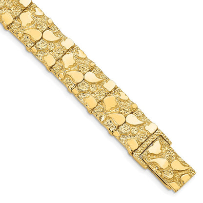 14K Gelbgold Poliert und Strukturiert 12.50mm Nugget Armband