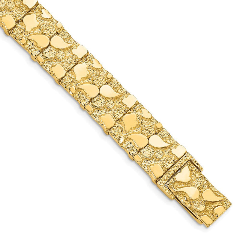 14K Gelbgold Poliert und Strukturiert 12.50mm Nugget Armband