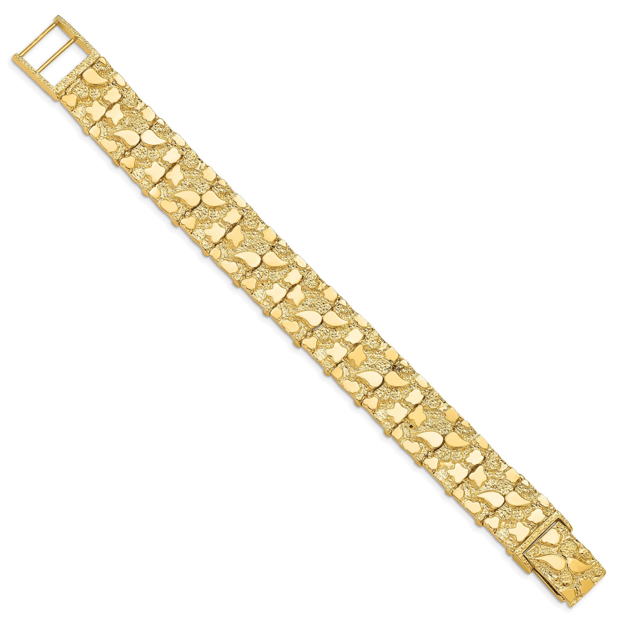 14K Gelbgold Poliert und Strukturiert 15mm Nugget Armband