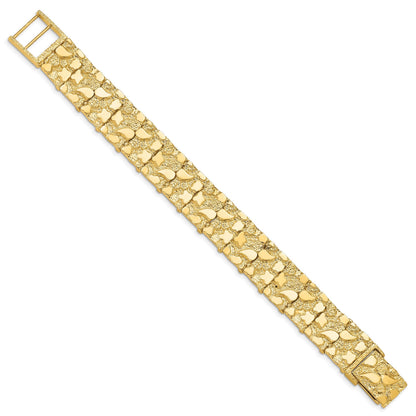 14K Gelbgold Poliert und Strukturiert 15mm Nugget Armband