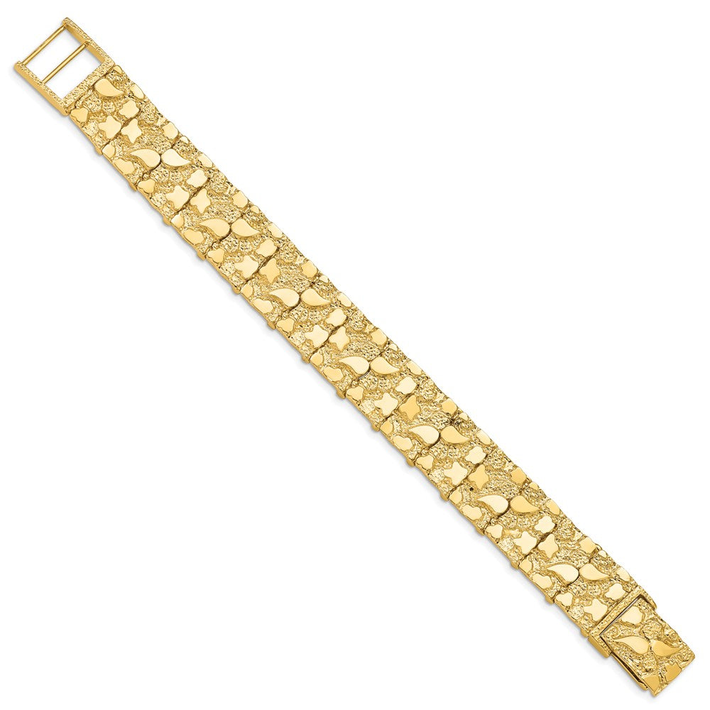 14K Gelbgold Poliert und Strukturiert 15mm Nugget Armband